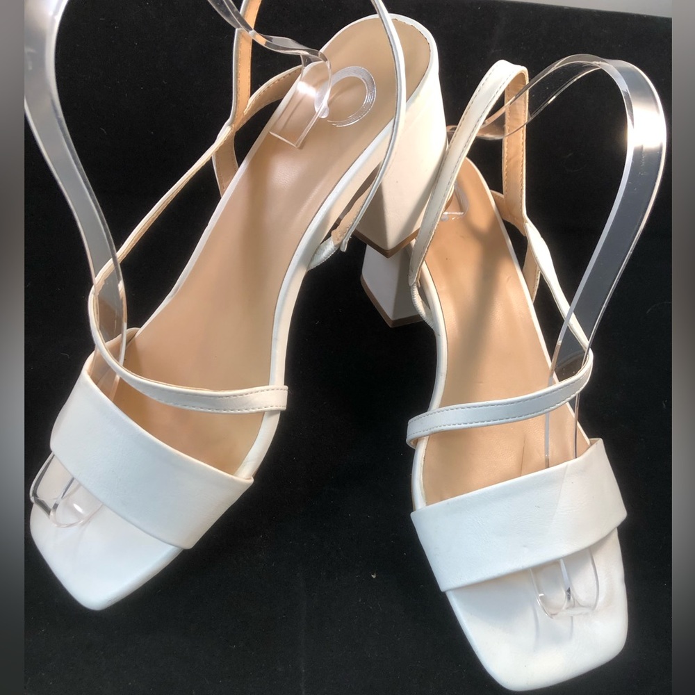 Journee Collection White Block Heel Sandals with Clear Ankle Strap